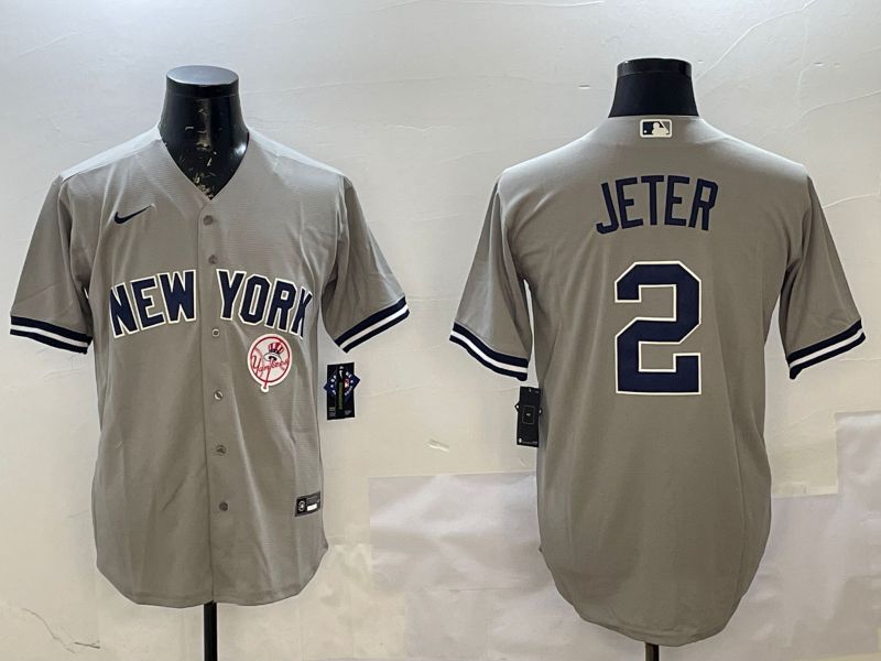 Men New York Yankees 2 Jeter Grey Game 2025 Nike MLB Jersey style 3